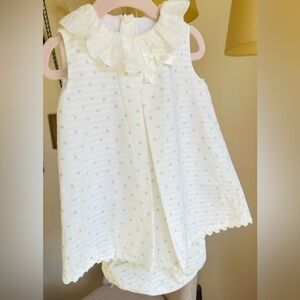 White and Green Polka Dot Kids Dress